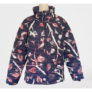 Columbia Woman's White Out ll Omni-Heat Puffer Jacket Navy/Chalk Leaf Print XXL